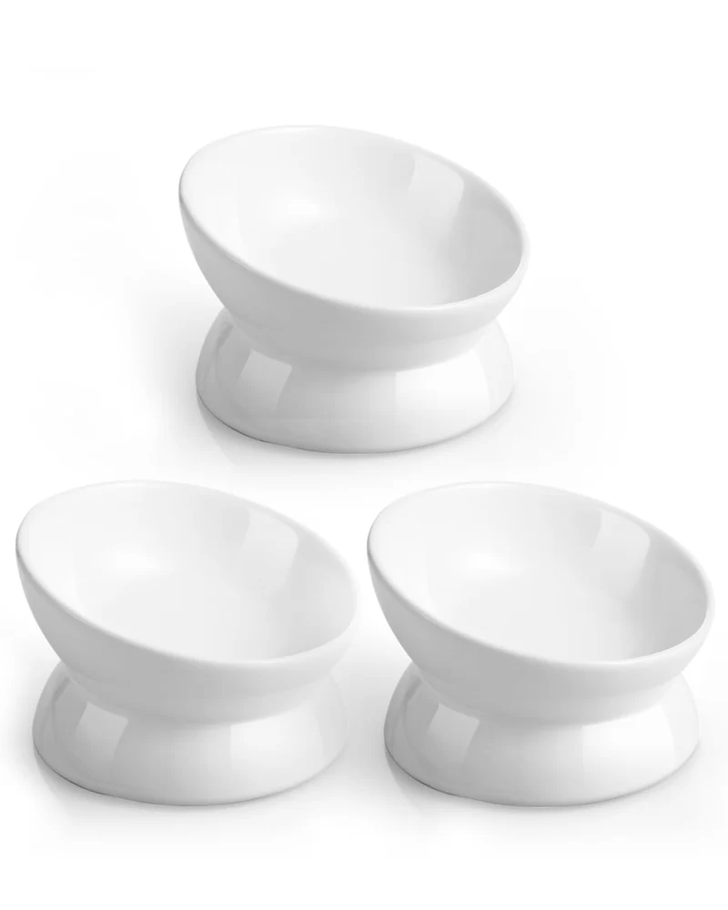 LoeJan Bol Chat Élevé en Céramique 5 Oz – Incliné, Anti Vomissements, Pack de 3