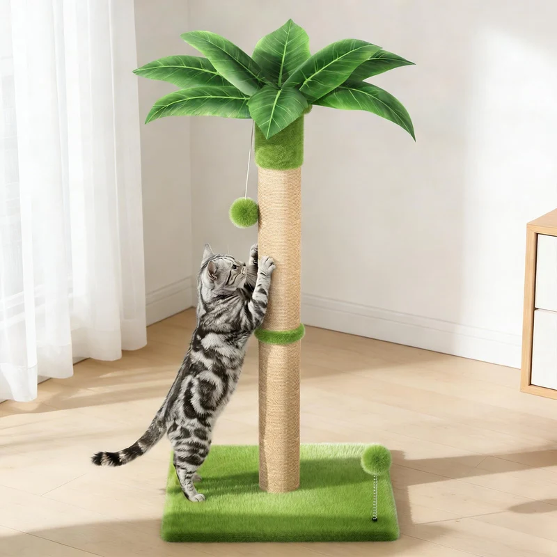 XiaZ Arbre à Griffer 34'' – Tour pour Chat, Base Large, Sisal Naturel et Peluche Verte