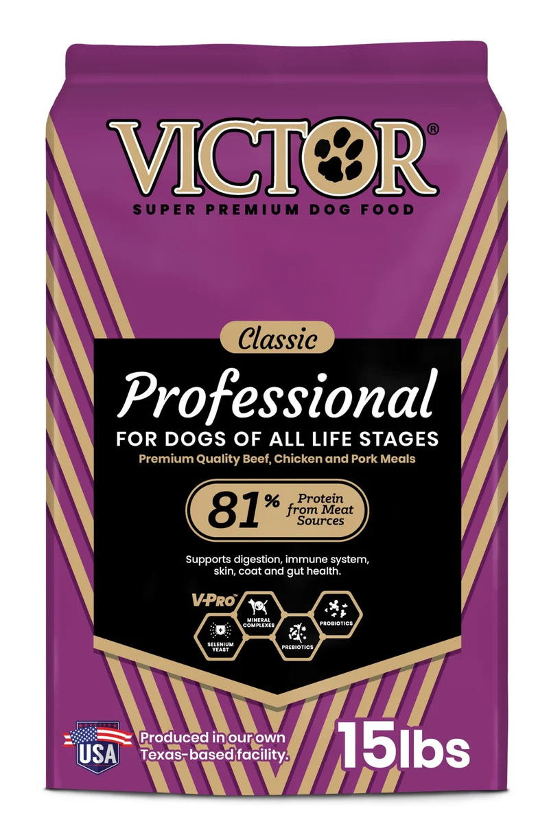 VICTOR Super Premium: Croquettes Professionnelles pour Chiens Actifs – 26% Protéine, Sans Gluten – Boeuf, Poulet & Porc – 15 lb