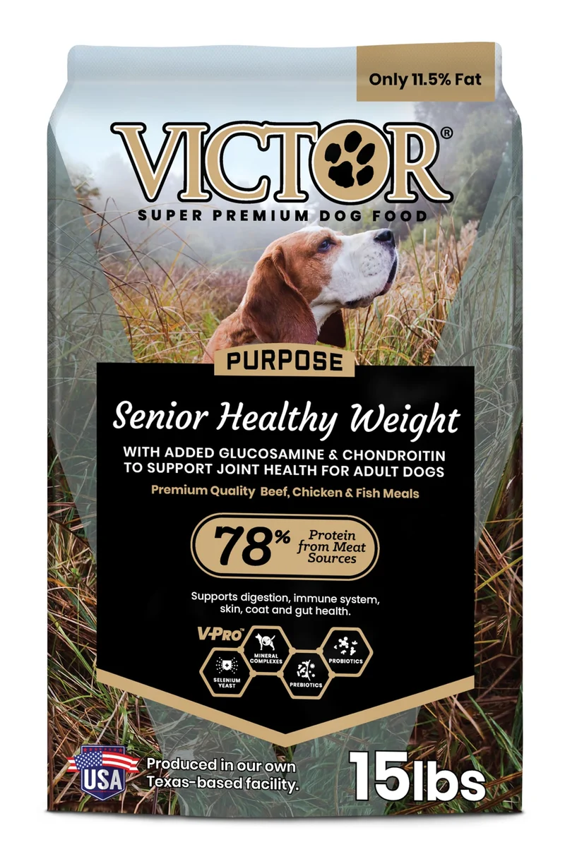 VICTOR Alimentation Chien Super Premium – Purpose Senior Poids Sain – Croquettes sans gluten avec glucosamine et chondroïtine pour hanches et articulations, 6,8 kg