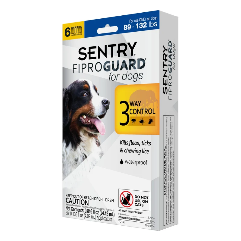 Fiproguard Sentry pour chiens (40–60 kg) – prévention puces et tiques + kit de 6 mois de traitements topiques