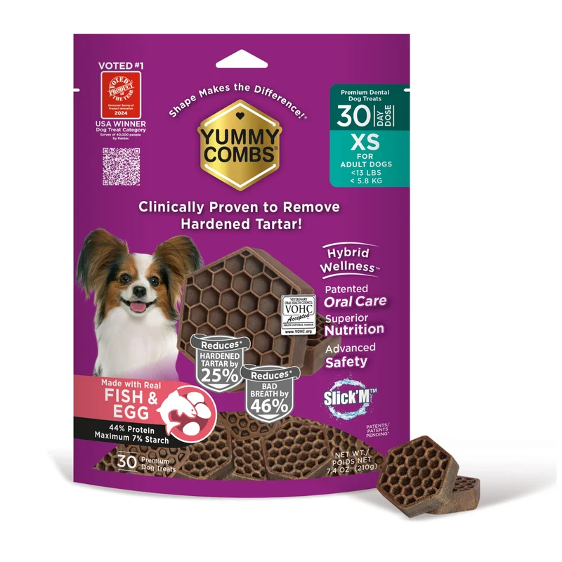 Yummy Combs Friandises Dentaires pour Chiens Mini – Protéine Poisson & Œuf, VOHC – Nettoyage dentaire Quotidien (30 unités)
