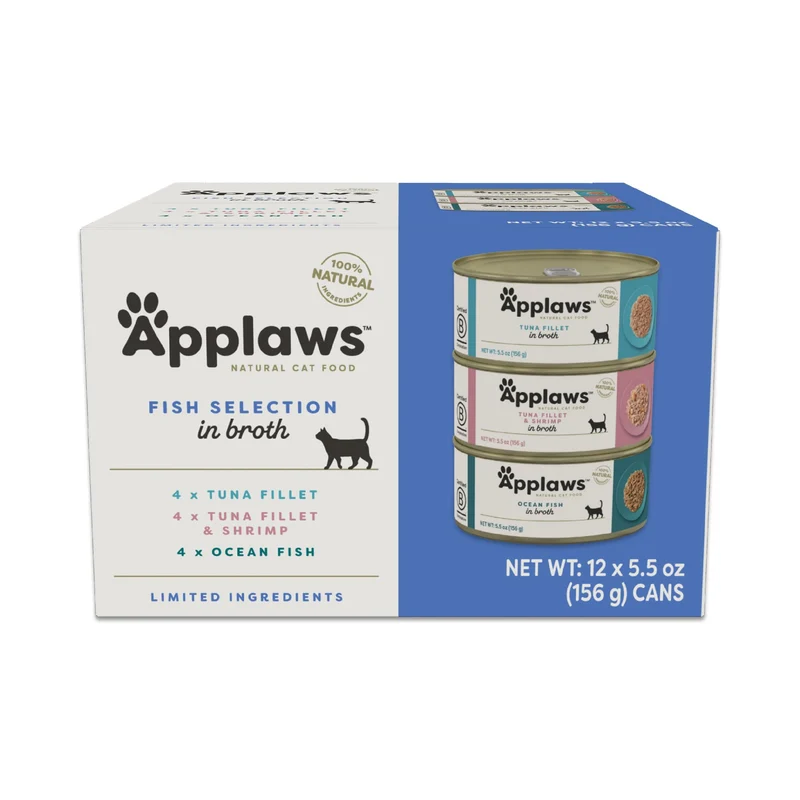 Applaws Aliments Humides pour Chat en Bouillon – Ingrédients Limités et Protéines Élevées – Pack Varié Poisson (12 × 156 g)