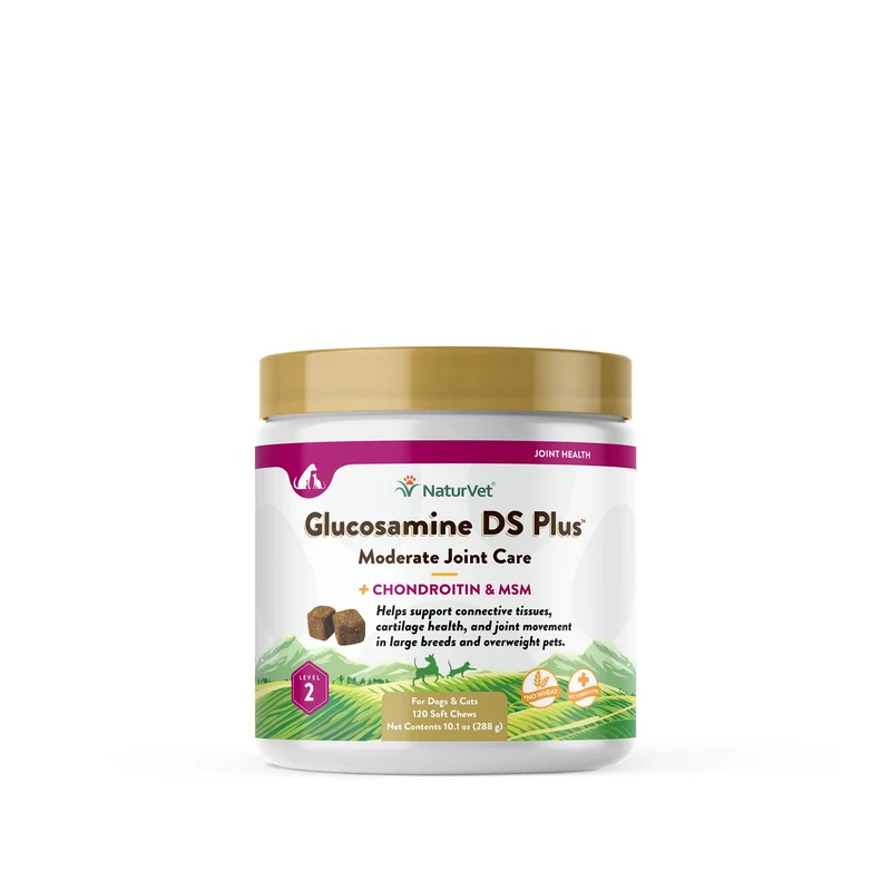 NaturVet – Glucosamine DS Plus Niveau 2 Soin Modéré – Soutien Hanches et Articulations – Chiens et Chats – 120 Bouchées Moelleuses