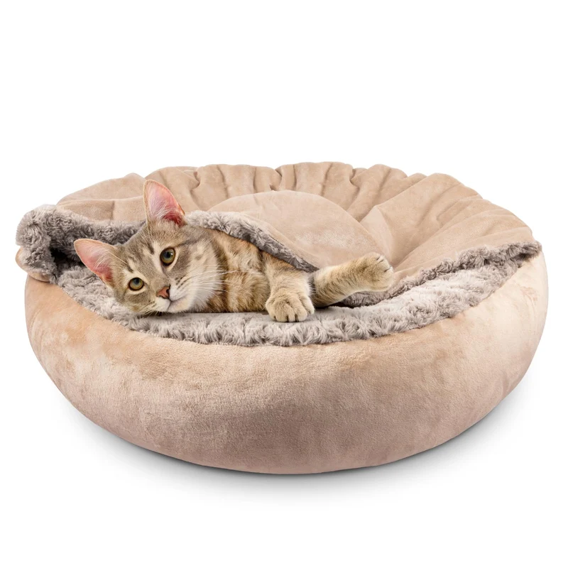 JOEJOY Petit Lit Donut avec Capuche – Cocon Douillet pour Chien et Chat, Anti-Glisse, Lavable en Machine, 23 pouces