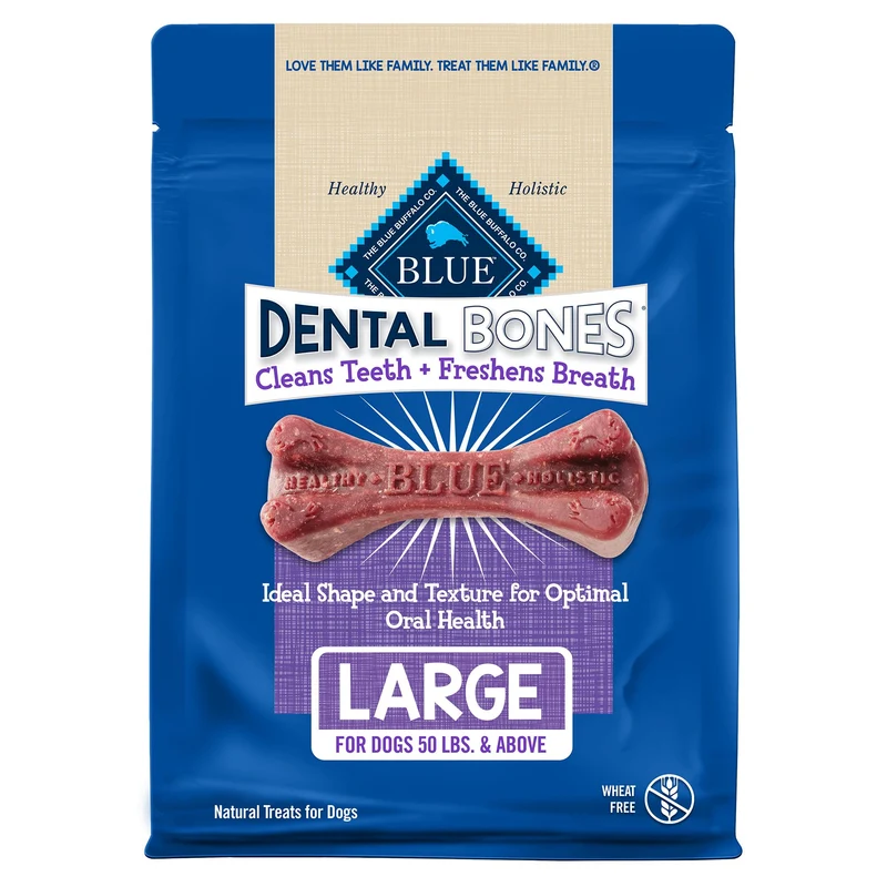 Blue Buffalo Os Dentaires pour Grands Chiens (50 lb et plus) — Friandises Dentaires Quotidiennes, Haleine Fraîche, 27 oz