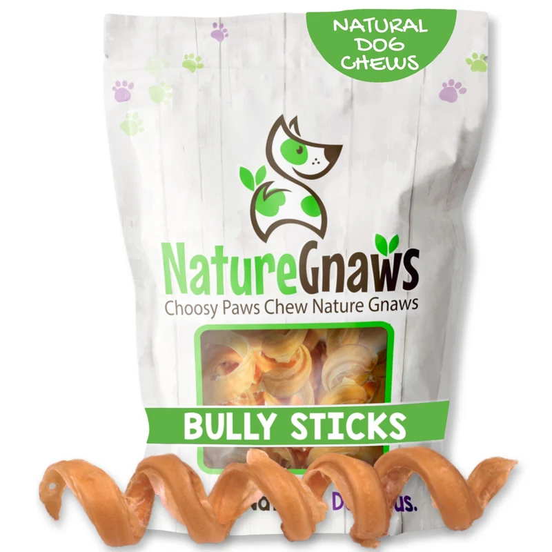 Nature Gnaws Bully Springs pour chiens 7-8 pouces (12 pièces) – longue durée pour mâcheurs agressifs – pizzle de bœuf naturel – sans cuir brut