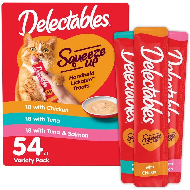 Delectables Squeeze Up Pack Variété – Purée Crémeuse pour Chats, 54 Tubes 0,5 oz, Sans Céréales