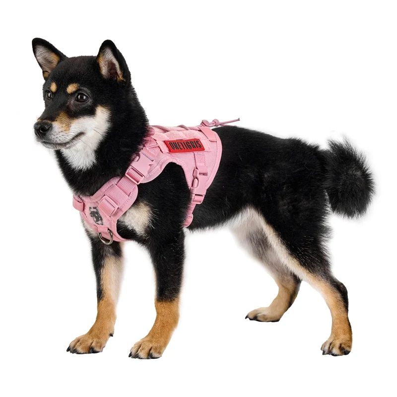 OneTigris Harnais Tactique pour Chien Rose XS – Sans Traction, Poignée, MOLLE, Boucles Rapides