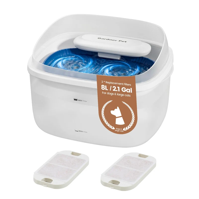 Gardner Pet Fontaine d'eau pour chien – grande capacité 8L, vortex, silencieuse, anti-éclaboussures (sans adaptateur)