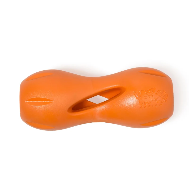 West Paw Qwizl – Jouet puzzle durable Zogoflex pour chien, stimulation mentale et distribution de friandises – Taille Large – Tangerine – Fabriqué USA