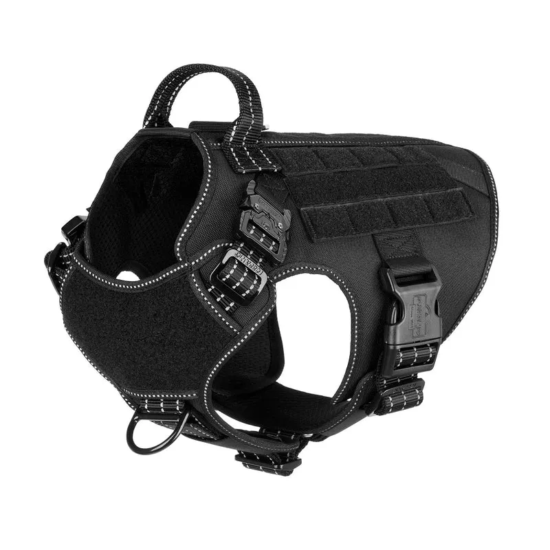 ICEFANG Harnais Tactique pour Chien — Taille M, 2 Boucles en Métal, Gilet MOLLE avec Poignée, Clip Laisse Avant Anti-Tir, Velcro, Noir (Pack de 1)