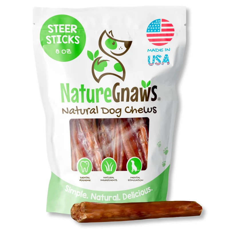 Nature Gnaws Bâtons de Boeuf Steer pour Chiens – 8 oz – Épaisseurs Variées – Longue Durée – Fabriqués et Sourcés aux États‑Unis