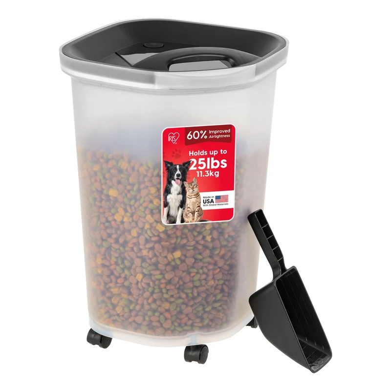 IRIS USA Conteneur Nourriture pour Animaux – 25 lb, Étanchéité Améliorée 60% + Roues – Fabriqué aux États‑Unis