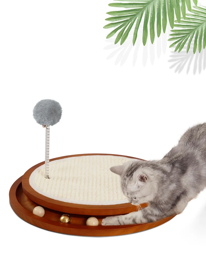 LMUGOOS Grattoir pour Chat — Planche Sisal Naturel, Boule Peluche et Piste à Boules (3-en-1)