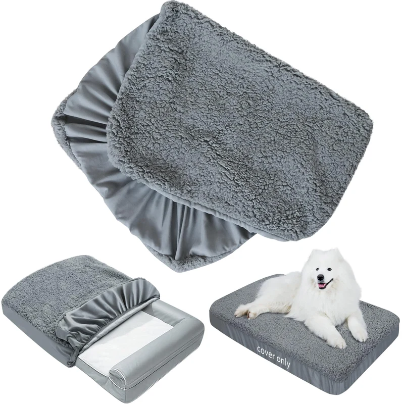 Moonsea Housses de Lit pour Animaux – 2 Pack Plush Doux et Imperméables, Gris 36x27 pouces (Housse uniquement)
