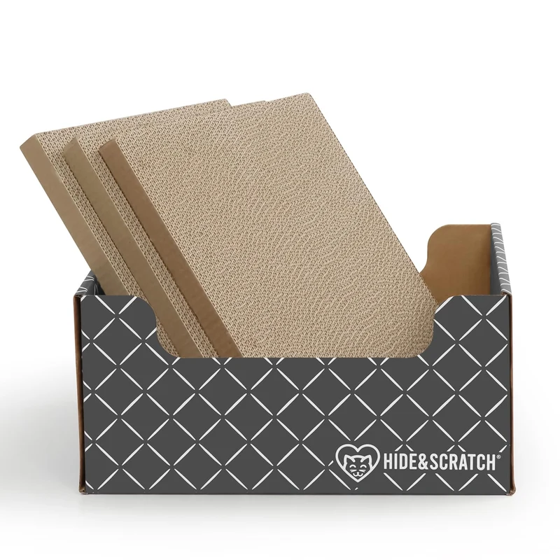 Hide & Scratch | Boîte de griffage pour chat en carton Gris Diamant (+3 recharges) – Double-face