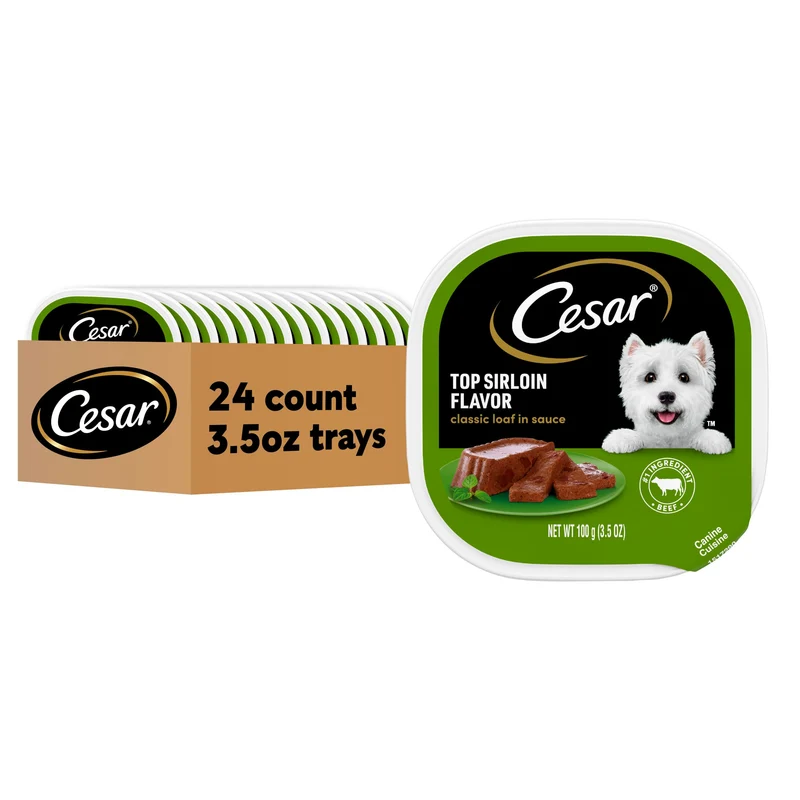 Cesar Classic Loaf en Sauce Saveur Rumsteck – Nourriture Humide pour Chiens Adultes, Barquettes à Ouverture Facile 3,5 oz, Lot de 24