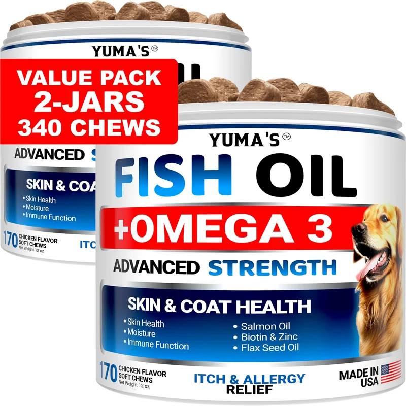 YUMA'S Omega-3 pour chien – Lot de 2, 170 gommes – Soin peau et pelage (saumon & poulet)
