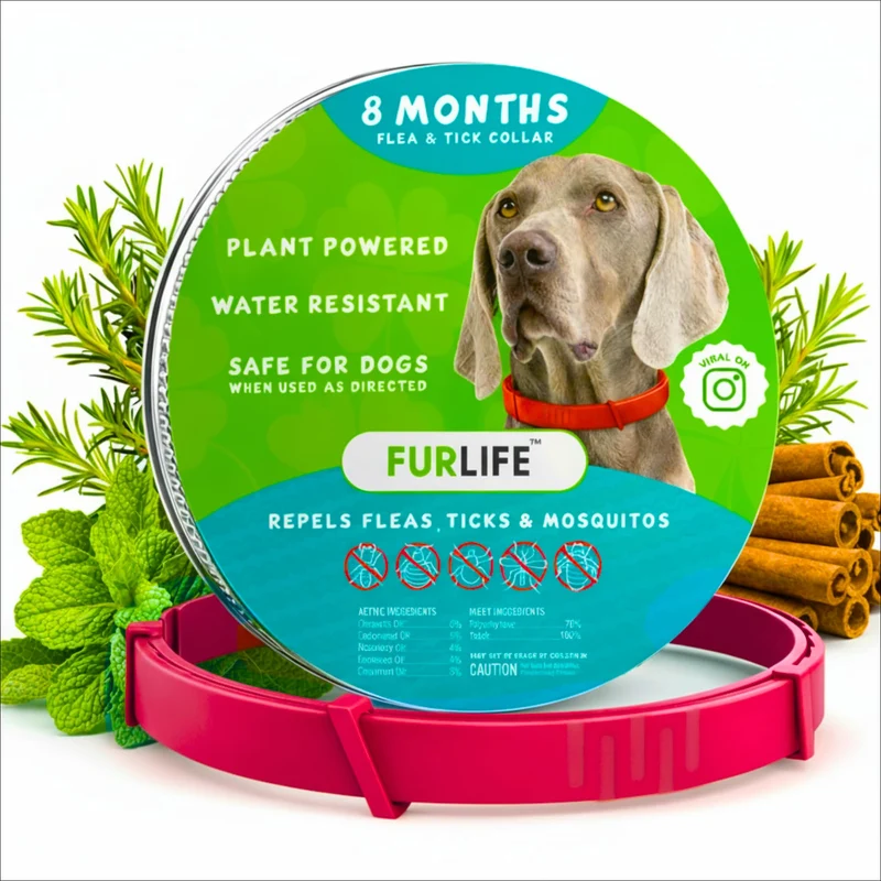 FurLife Collier Puces et Tiques pour Chiens – Rouge, Imperméable et Réglable