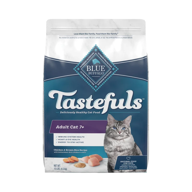 Blue Buffalo Tastefuls Chat Adulte 7+ – Croquettes Poulet et Riz Brun, Sac de 10 lb