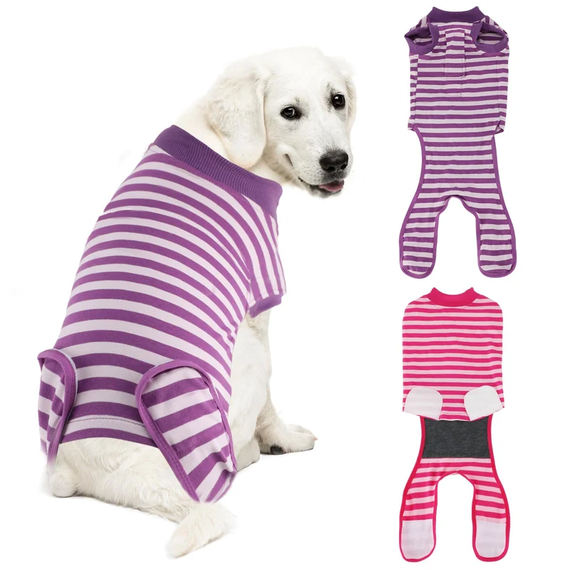 QUEARN 2 Packs : Combinaison de récupération pour chien en coton respirant post-opératoire violet et rose XL