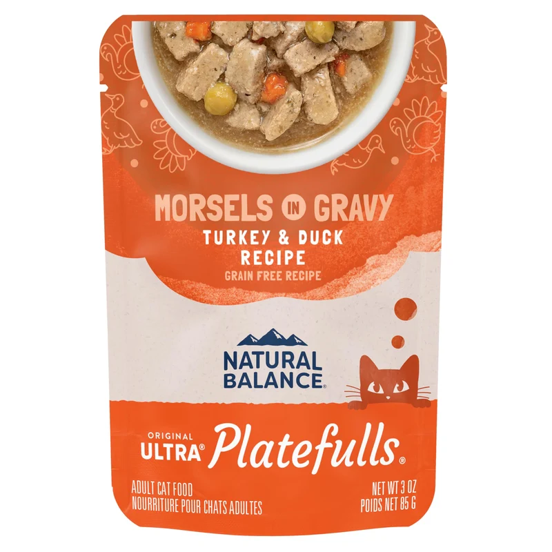 Natural Balance Original Platefulls Indoor – Pâtée sans céréales pour chat adulte, Dinde et Canard, sachets 3 onces (Pack de 24)