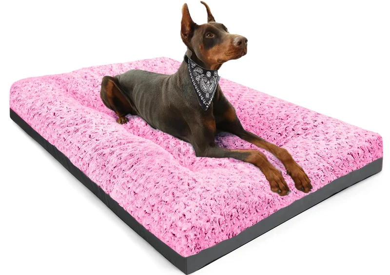 POCBLUE Grand Matelas Chien Velours Rose 35x23 po – Lavable et Antidérapant