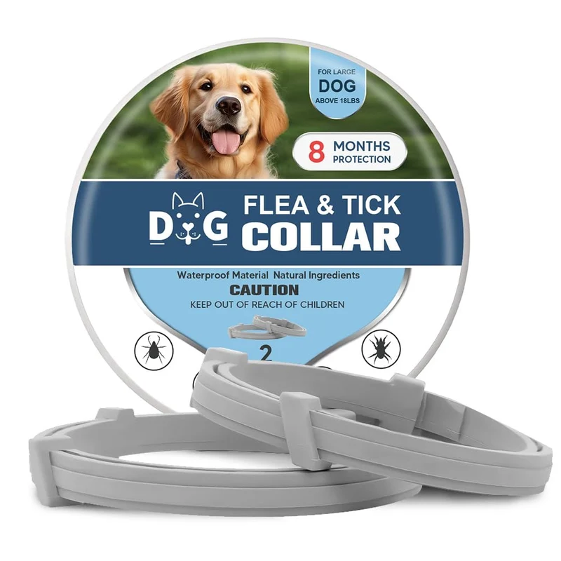NJKPUYT Collier anti-puces et tiques pour chiens – 2 packs, 6–8 mois, usage intérieur et extérieur