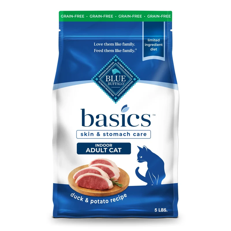 Blue Buffalo Basics – Croquettes Sans Céréales pour Chats Indoor, Canard & Pomme de Terre, 5-lb