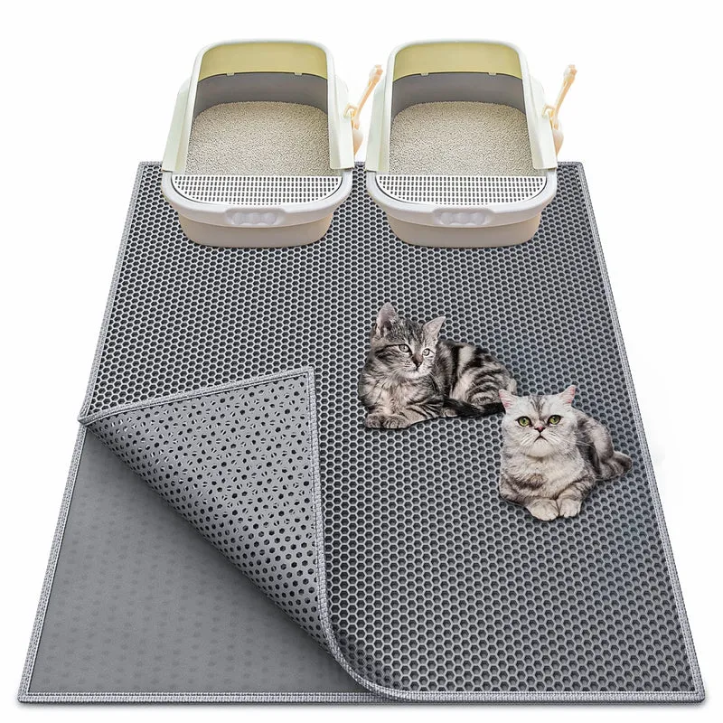 Tapis pour litière Waretary 36x30 – Étanche, Double-Couche et Grand Format Gris