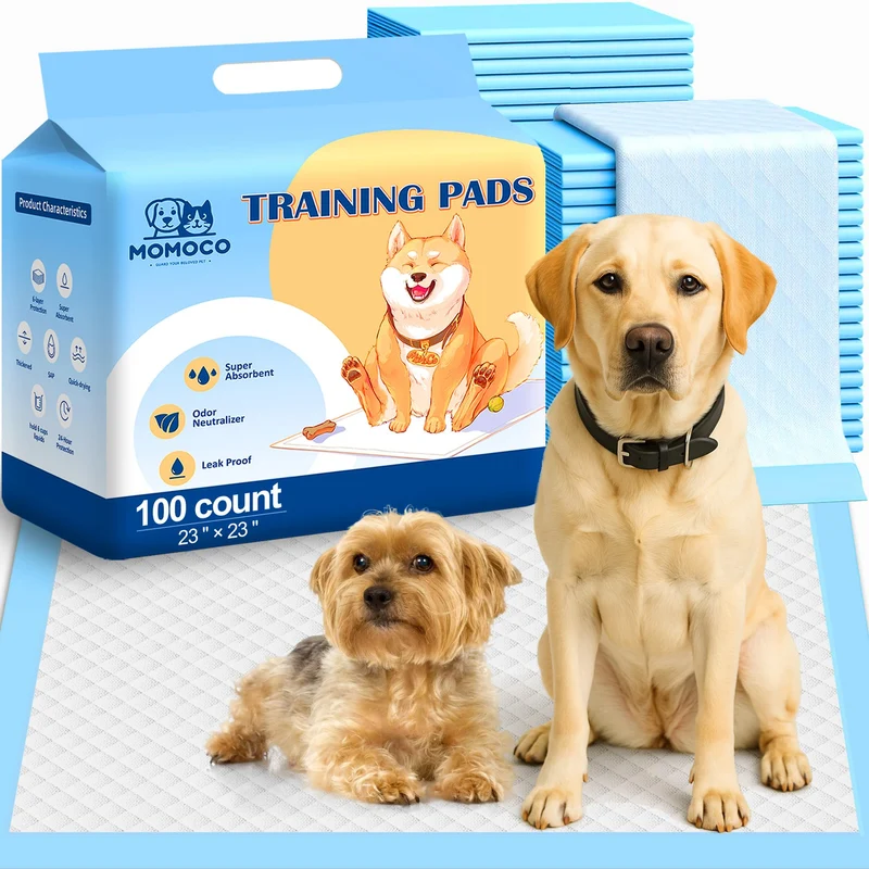 MoMoCo Tapis Chiot 23 x 23 - 6 Couches Ultra Absorbantes, Protection Anti-Fuite, Paquet de 100
