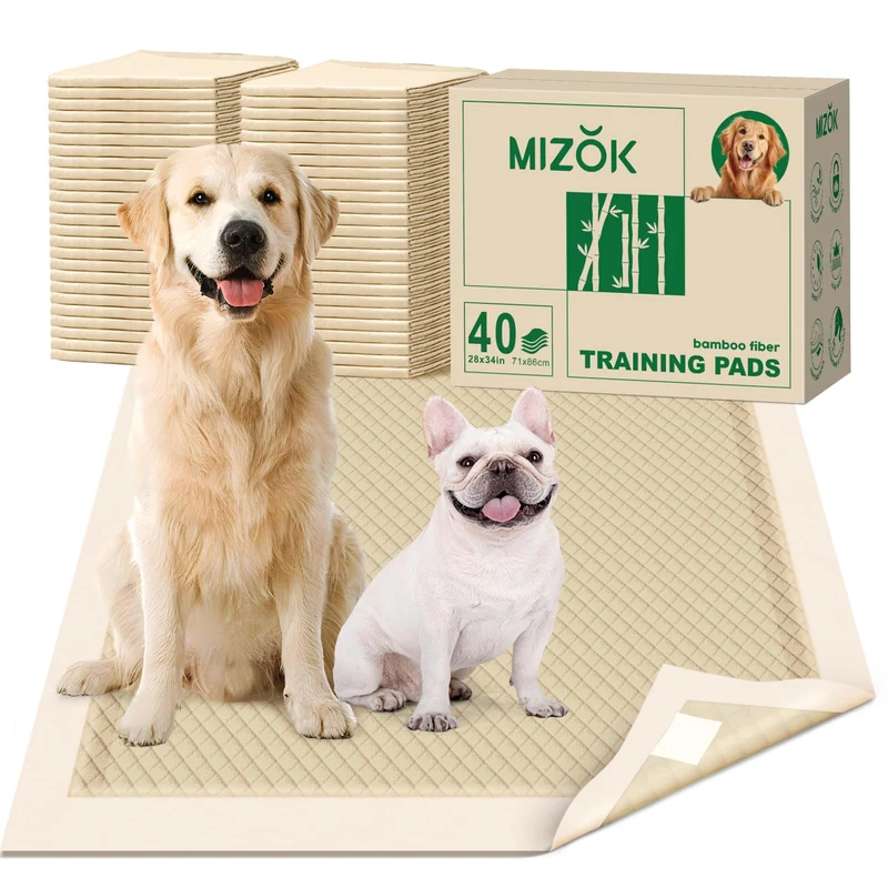 MIZOK Tapis Pipi pour Chiens Extra Large 28x34 - Bambou, Ultra Absorbants, Anti-Fuite, 40 unités