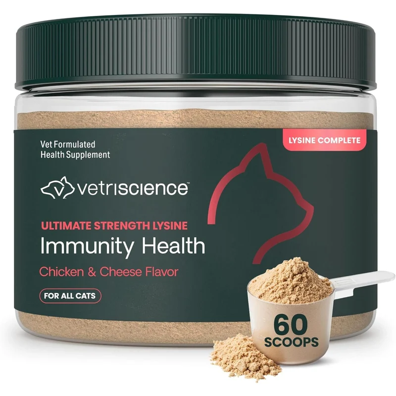 VetriScience Force Ultime de Lysine Immunité – Poudre pour Chats et Chatons (Goût Poulet et Fromage), 60 portions