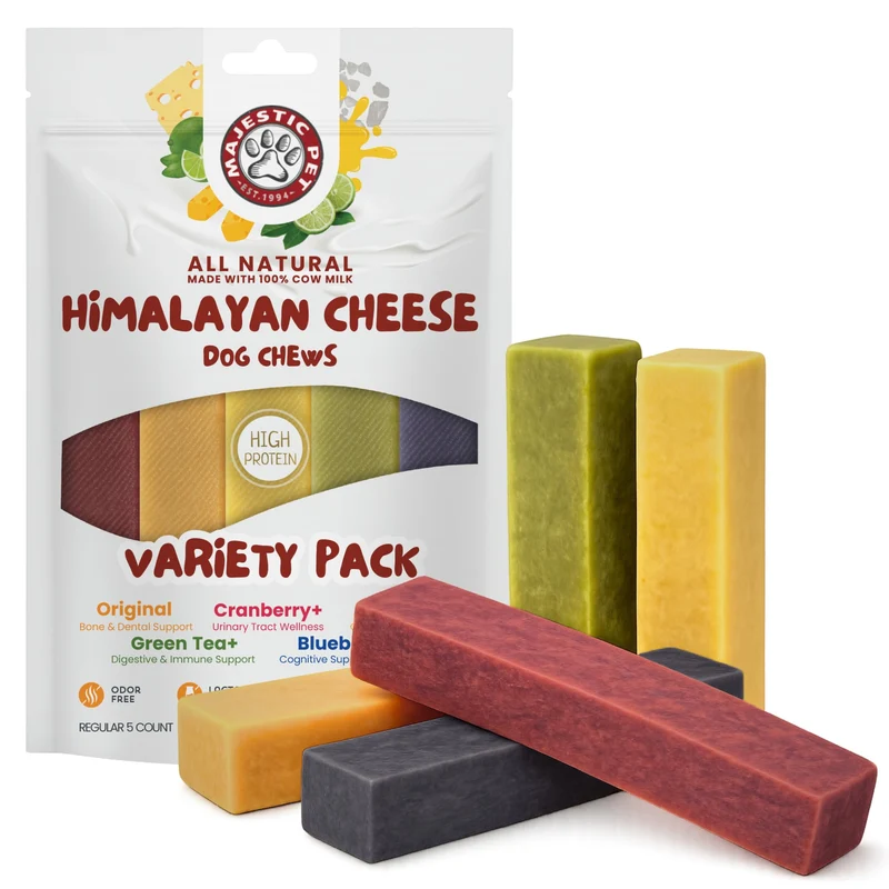 Majestic Pet Friandises Fromage Himalayennes Naturelles – Os Dentaires Longue Durée pour Chiens (Pack Variété, 5 Pièces)