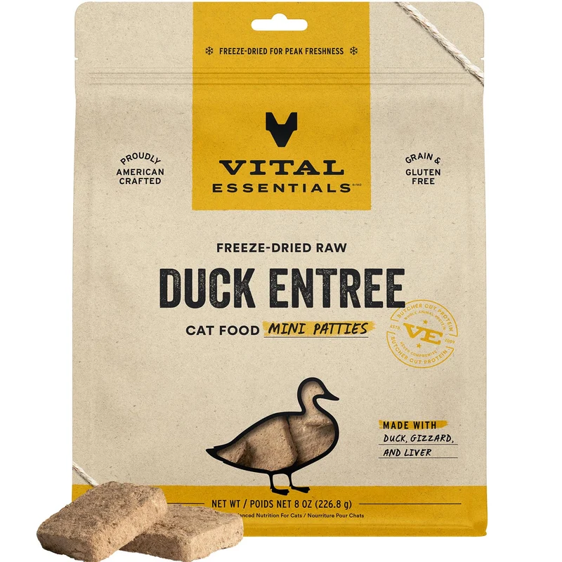 Vital Essentials – Nourriture pour chat lyophilisée au canard, mini patties, 8 oz