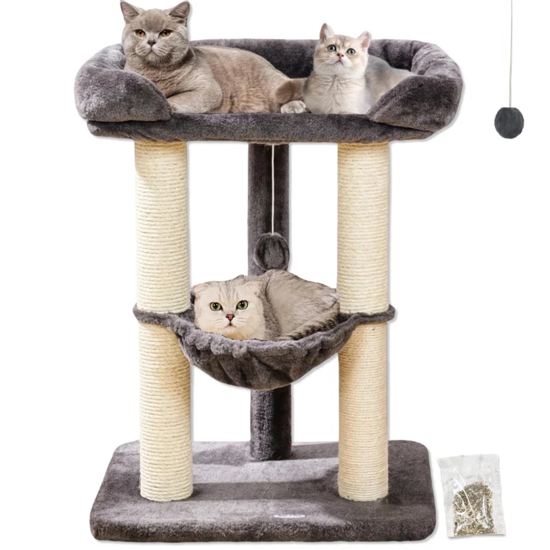 Happi N Pets Arbre à Chat 28 pouces – Grand Perchoir, Lit Large, Hamac, Base Solide