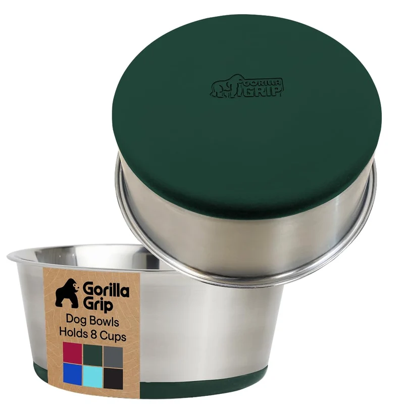 GORILLA GRIP Bols pour Chiens et Chats – Acier 304, 2 Bols 8 Tasses (64 oz), Sans BPA, Base Silicone Antidérapante – Vert