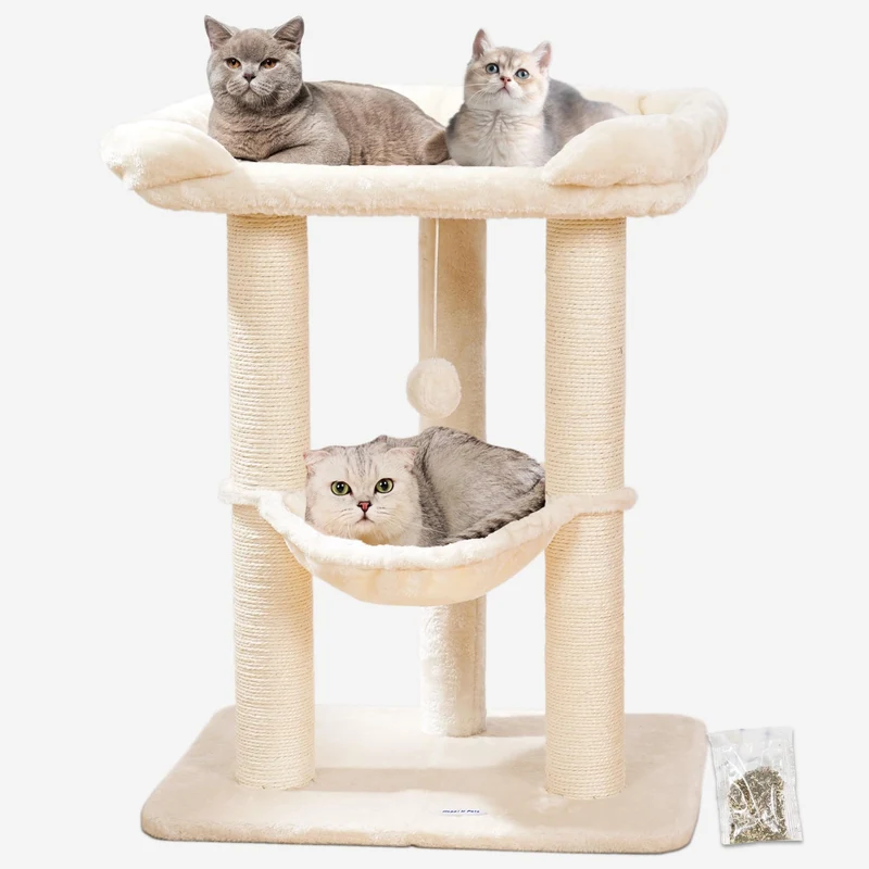 Happi N Pets Arbre à Chat 28 Beige - Grand Lit, Hammock et Griffoirs