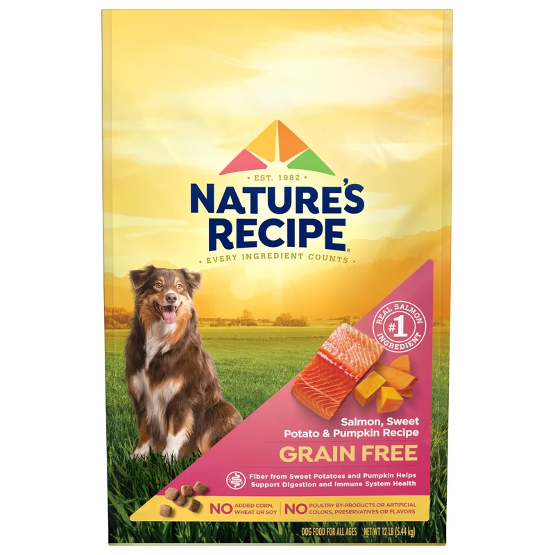 Nature's Recipe Sans Cereales – Saumon, Patate Douce et Potiron, Croquettes 12 lb