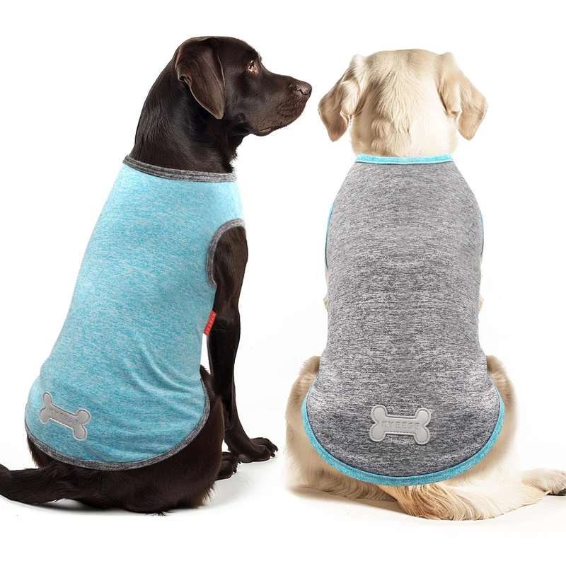 KYEESE – Lot de 2 T-Shirts pour Chiens Grands – Respirants, Séchage Rapide, Protection Solaire, Sans Manches – Gris/Bleu – 3XL