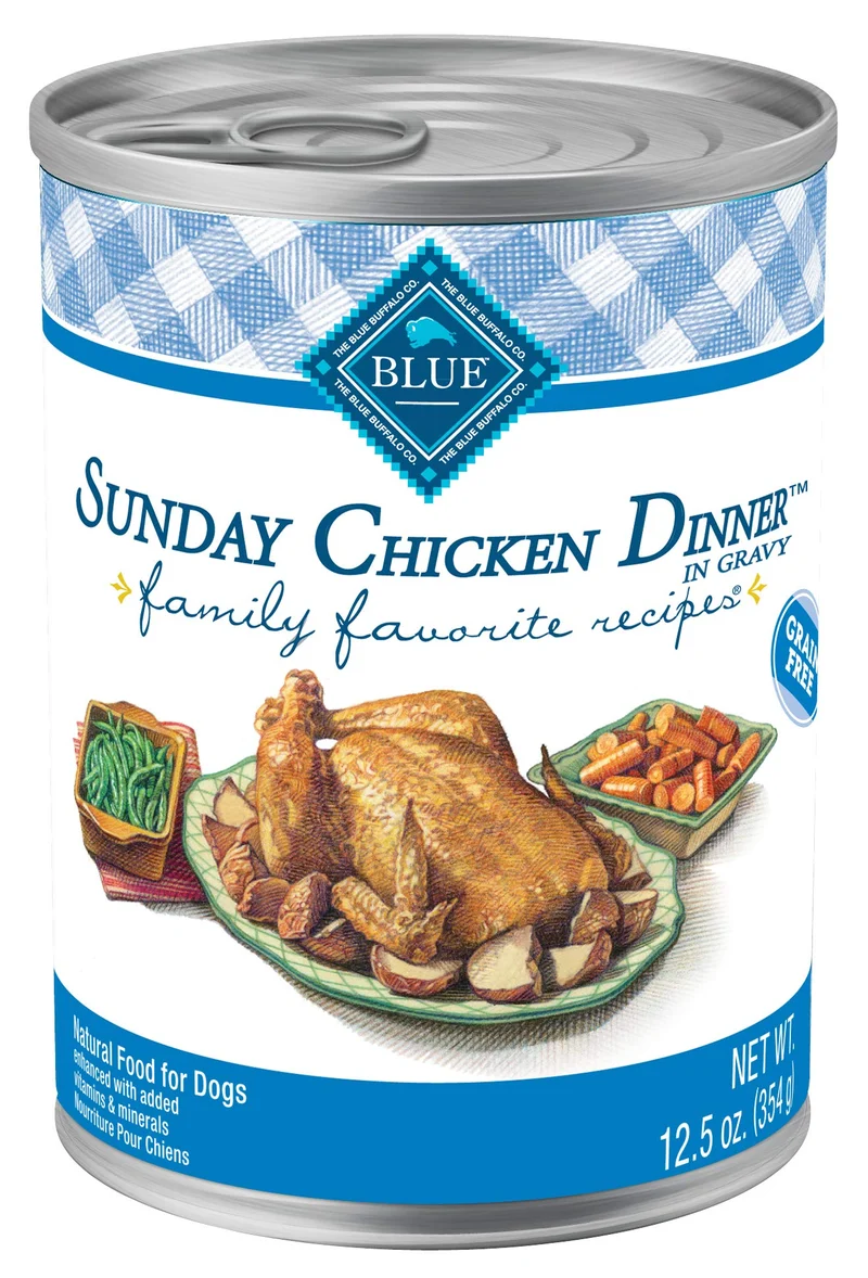 Blue Buffalo Family Favorites Dîner du Dimanche – Poulet pour Chiens Adultes, Pack de 12 x 12,5 oz