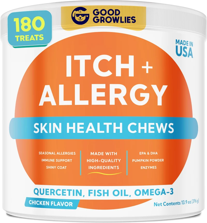 GOODGROWLIES – Friandises Anti-Allergie pour Chien – Soulagement des démangeaisons et du pelage, Oméga-3, 180 comprimés
