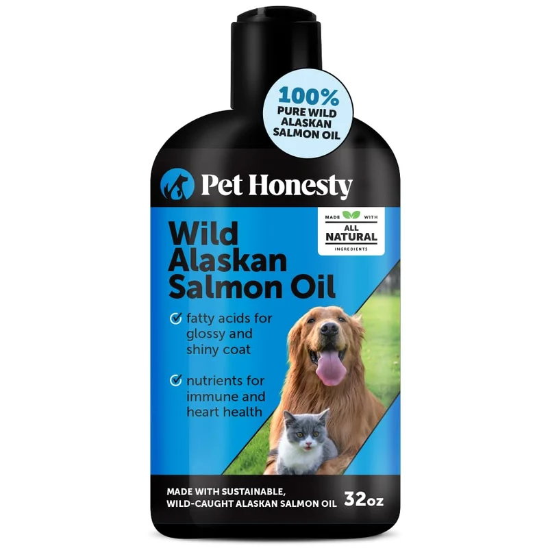 Pet Honesty – Huile de Saumon Sauvage d’Alaska (Oméga-3) pour Chiens et Chats — Soin Peau et Pelage, Soutien des Articulations, Cœur et Cerveau – 946 ml