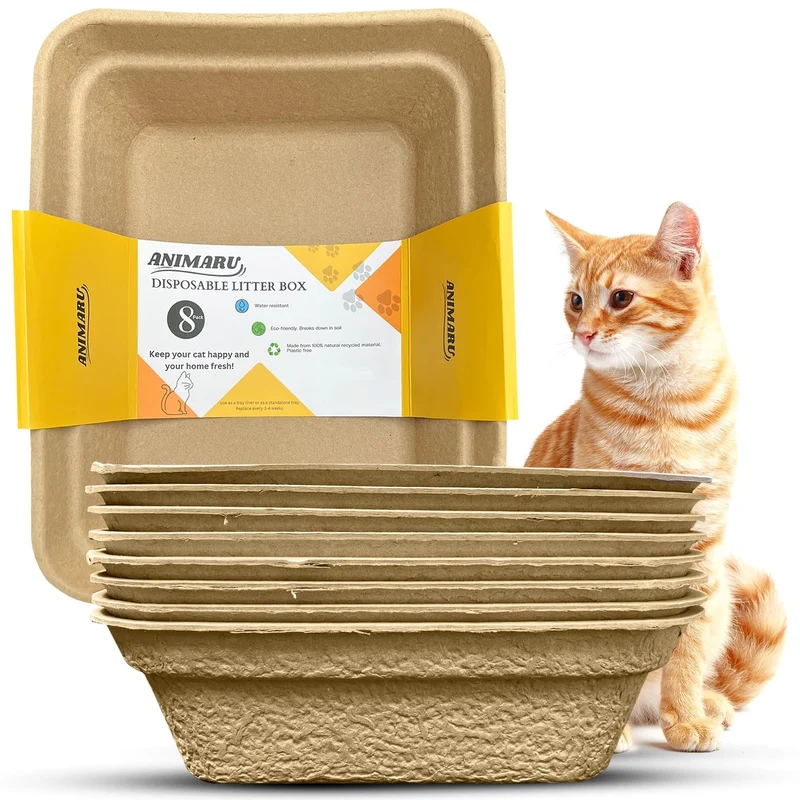 Animaru Boîtes à Litière Jetables Brunes - Grand Format (Lot de 8) | Écologiques & Compostables