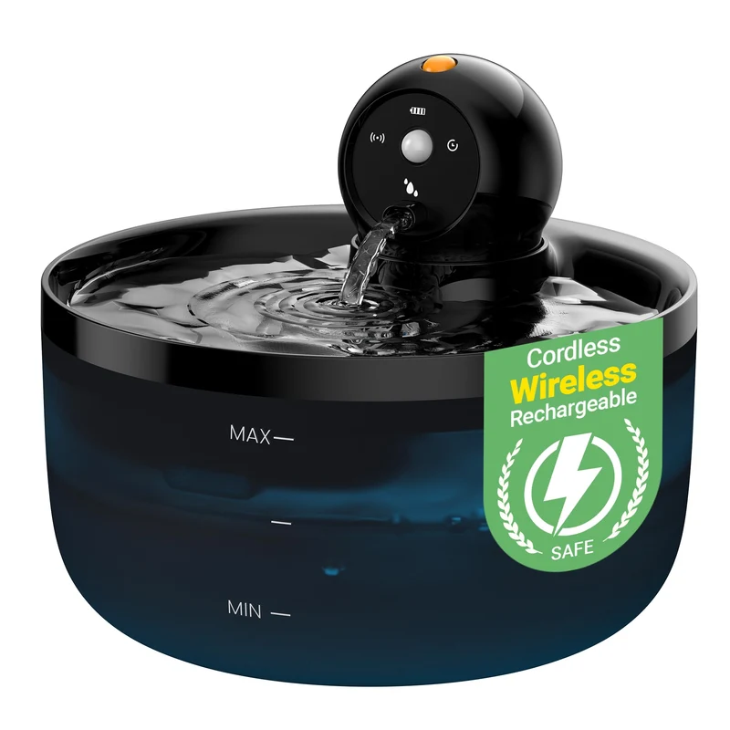 GOOIFUN Fontaine pour chat sans fil — 2,6 L, rechargeable, silencieuse et capteur de mouvement