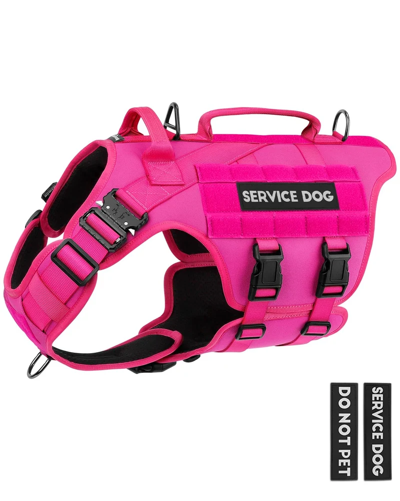 PETNANNY Harnais tactique pour chien de grande race – Patchs, MOLLE, Poignée et Confort (Rose, L)