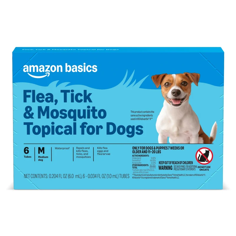 Amazon Basics Traitement topique préventif pour chiens moyens (11–20 lb) — 6 doses
