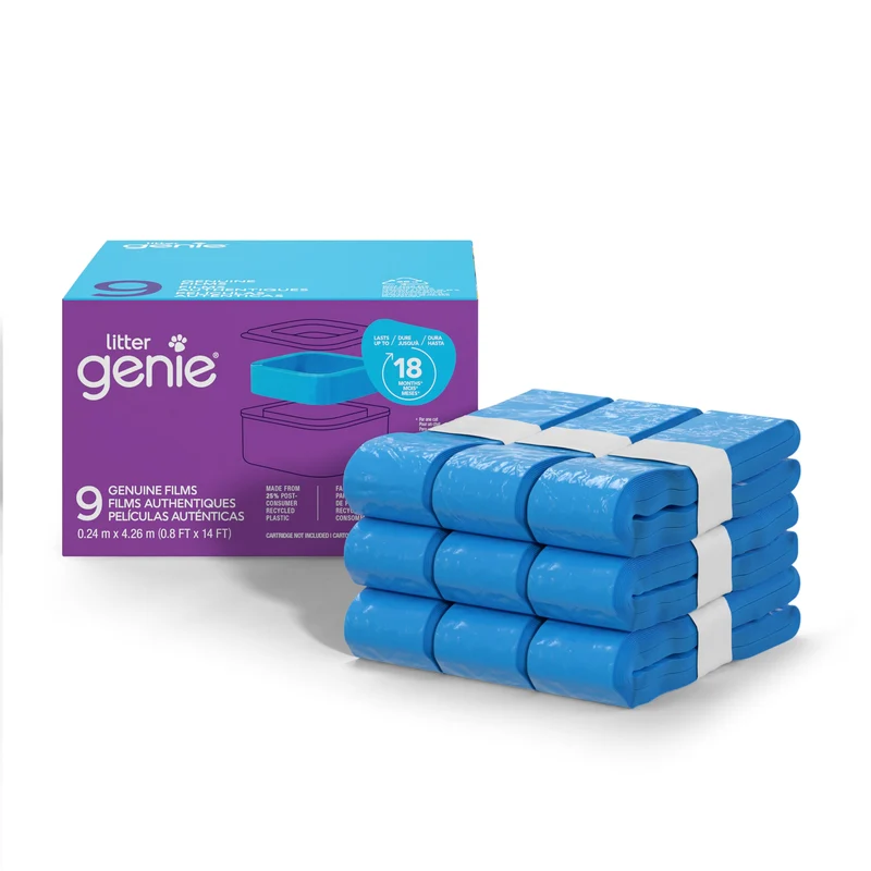 Litter Genie – Sacs de Remplissage Originaux (9 rouleaux) – Film Authentique et Contrôle des Odeurs – Jusqu’à 18 mois pour un chat