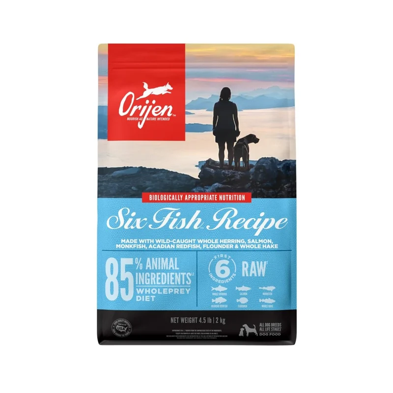 ORIJEN Sans céréales et sans volaille – Six Fish, croquettes hautes protéines pour chien, 4,5 lb
